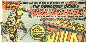 Original Wolverine ad for Incredible Hulk #181